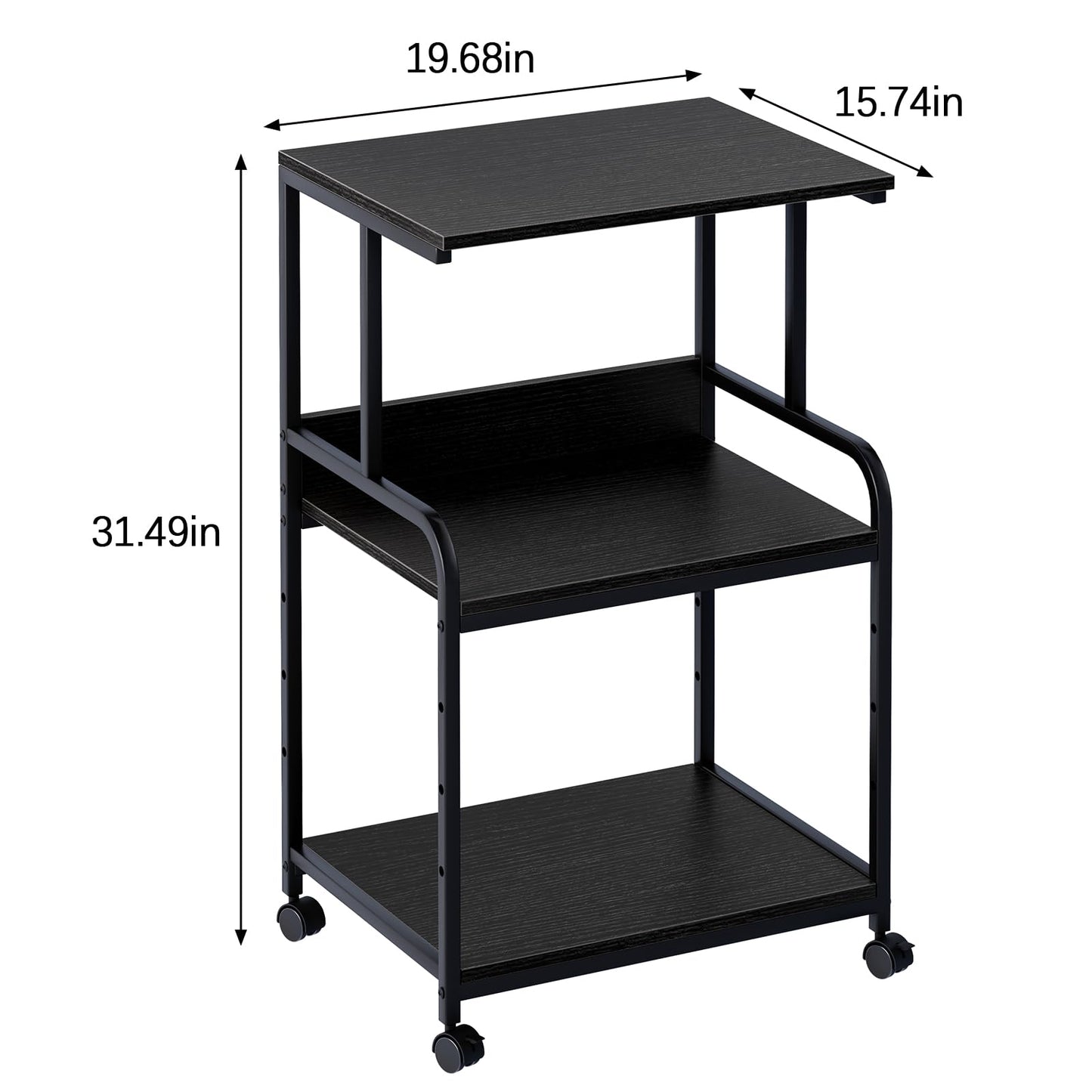 Arbuxzuy Printer Stand with Storage Shelf,3 Tier Printer Cart with Wheels,Mobile Printer Table for Home Office,Stands for Printer Heat Press Scanner Fax,Industrial Style (Black)