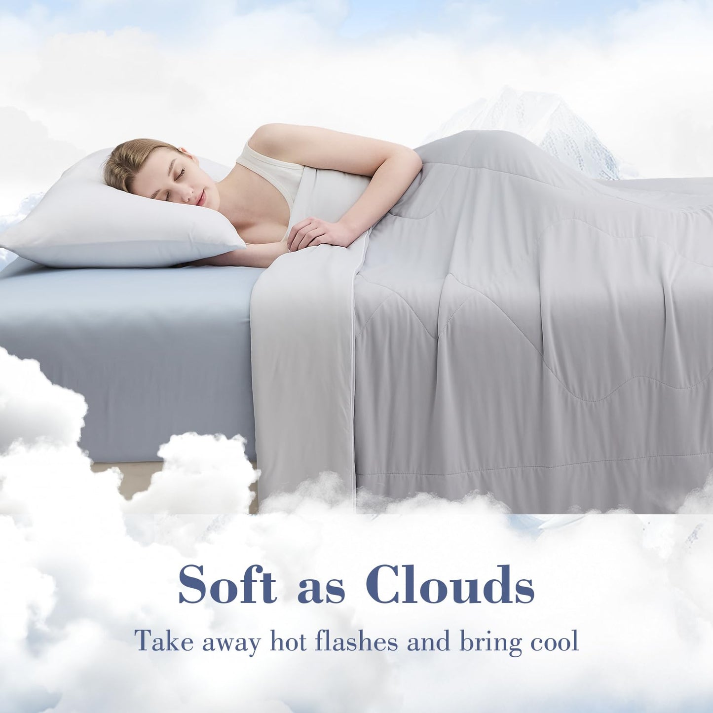 EMME Cooling Comforter Queen Size, Double-Sided Cooling Blanket for Hot Sleepers, Q-Max>0.45 Breathable Summer Quilt for Night Sweater, Cold Touch Lightweight Duvet Insert (Grey,90 x 90)