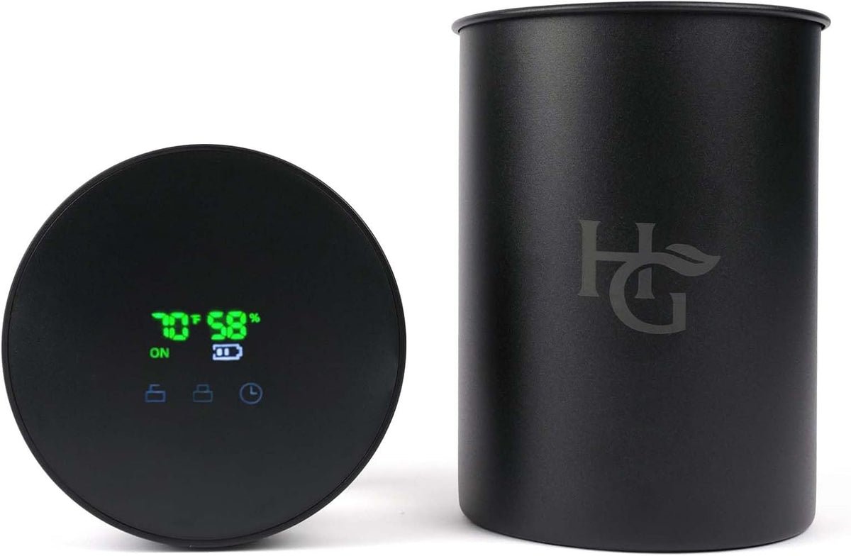 Herb Guard Auto-Cure Smart Jar and Vacuum Seal Curing Jar with Built In Hygrometer (2 Liter) Curing Kit & Child Resistant Container Keeps Herbs and Serving Spices Fresh for Months