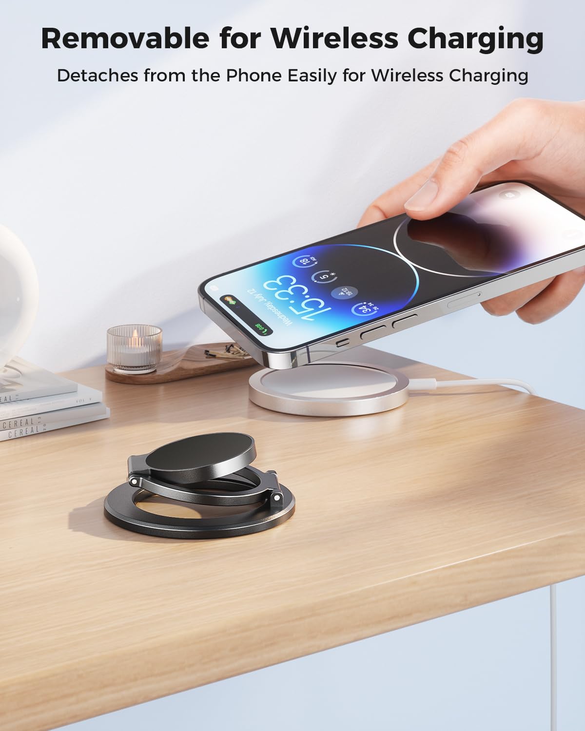 SUPERONE Magnetic Ring Holder for MagSafe Dual-Side Magnetics, Removable Gym Phone Grip with Kickstand for iPhone 16/15/14/13/12/ Series MagSafe Case All Phones Compatible with Magnetic Car Mount