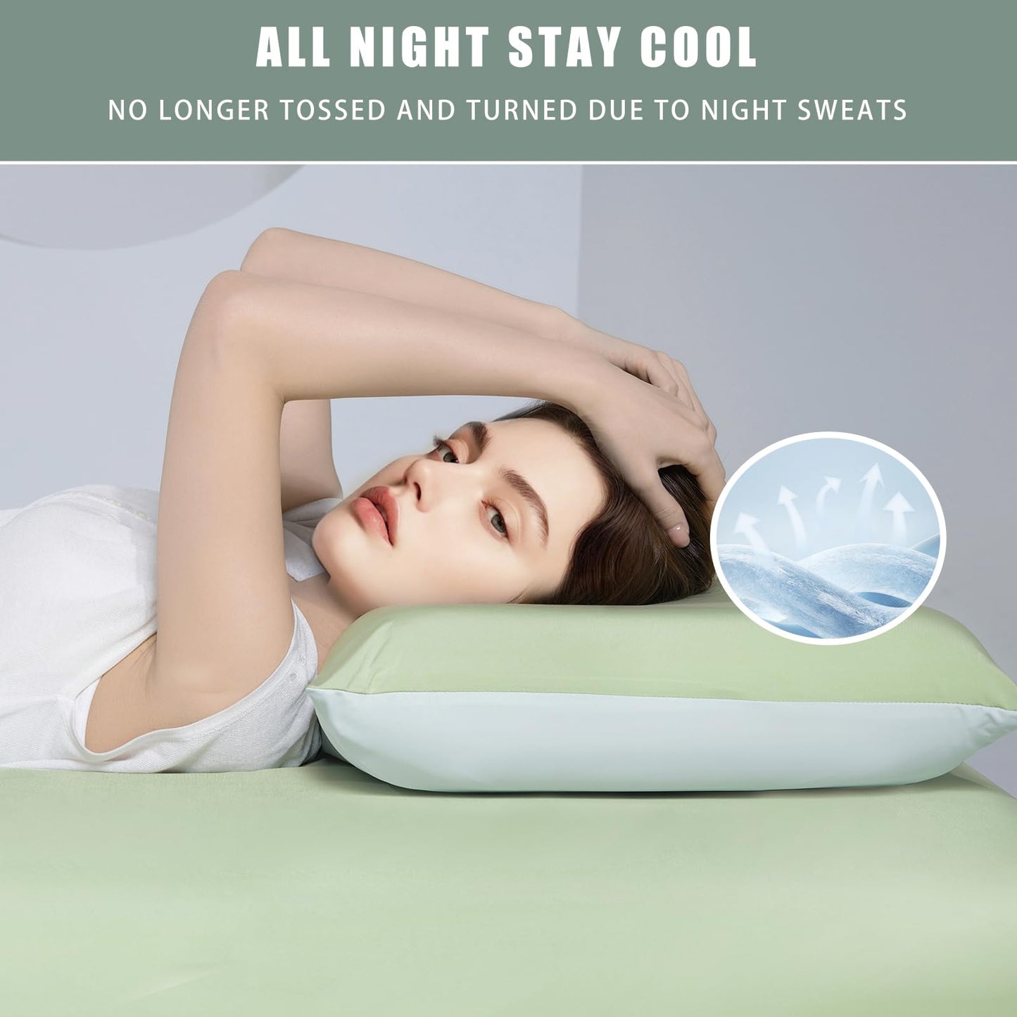 TELUS Cooling Body Pillow Case, Silky Soft Breathable Pillowcase with Envelope Close, Stay Cool All Night Pillow Cover for Hot Sleepers and Night Sweats, 20x54 Inch, Green