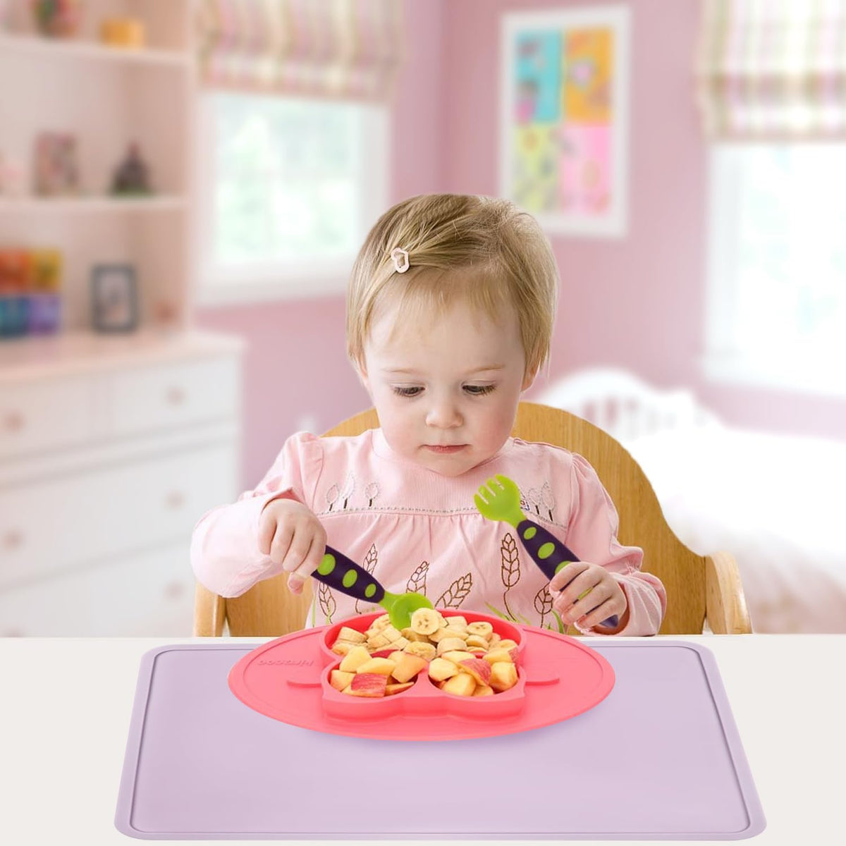 Silicone Placemats with Raised Edges for Kids, Kids Silicone Mats for Dining Table, Toddler placemat Portable Reusable Non-Slip Mats for Kids Toddler Children (Purple)