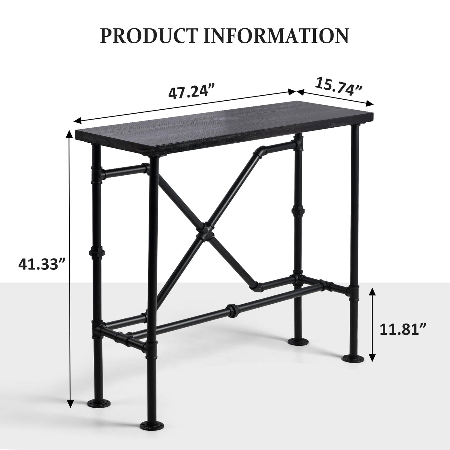 BOKKOLIK 41.3inch High Pub Table Industrial Rectangle Narrow Bar Table for Living Room Kitchen Vintage Console Table for Entryway Hallway Metal Pipe and Wood Design