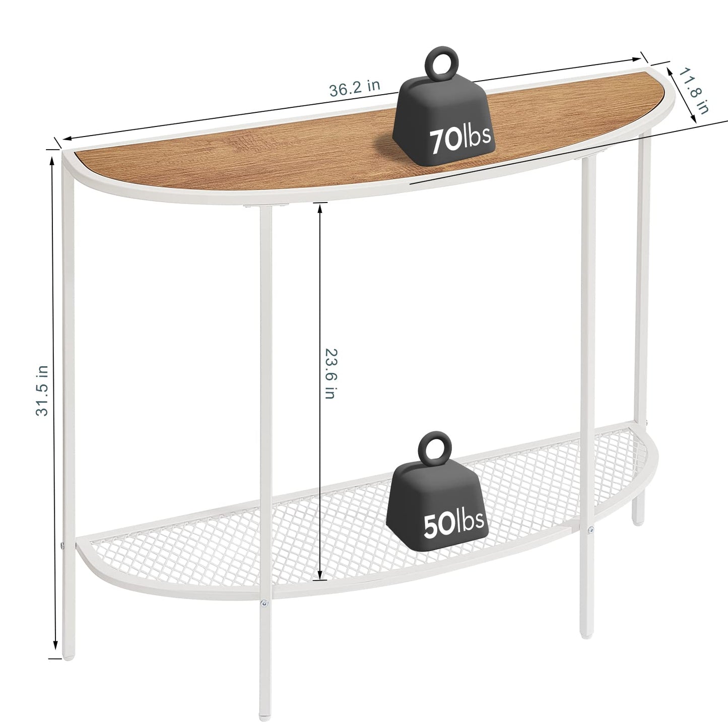 SAYGOER Console Table 2 Tier Narrow Entryway Table with Storage Shelves Half Moon Sofa Couch Table Small Entry Way Tables for Living Bedroom Hallway Office Easy Assembly, Oak White
