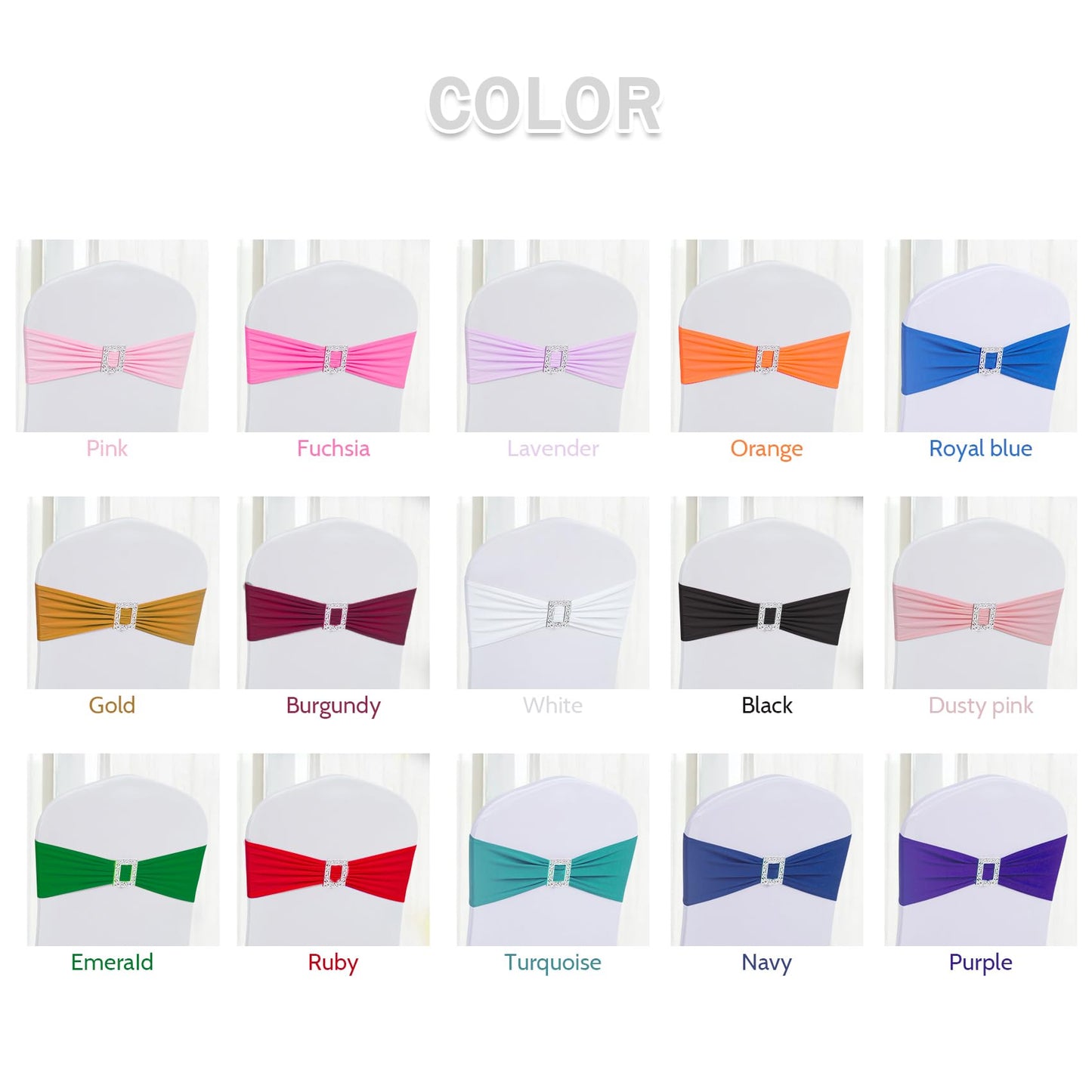 Joccun 30 PCS Spandex Chair Sashes Bows Stretch Chair Cover Band with Buckle Slider Universal Elastic Chair Ties for Wedding Banquet Party Event Decoration (Pink)