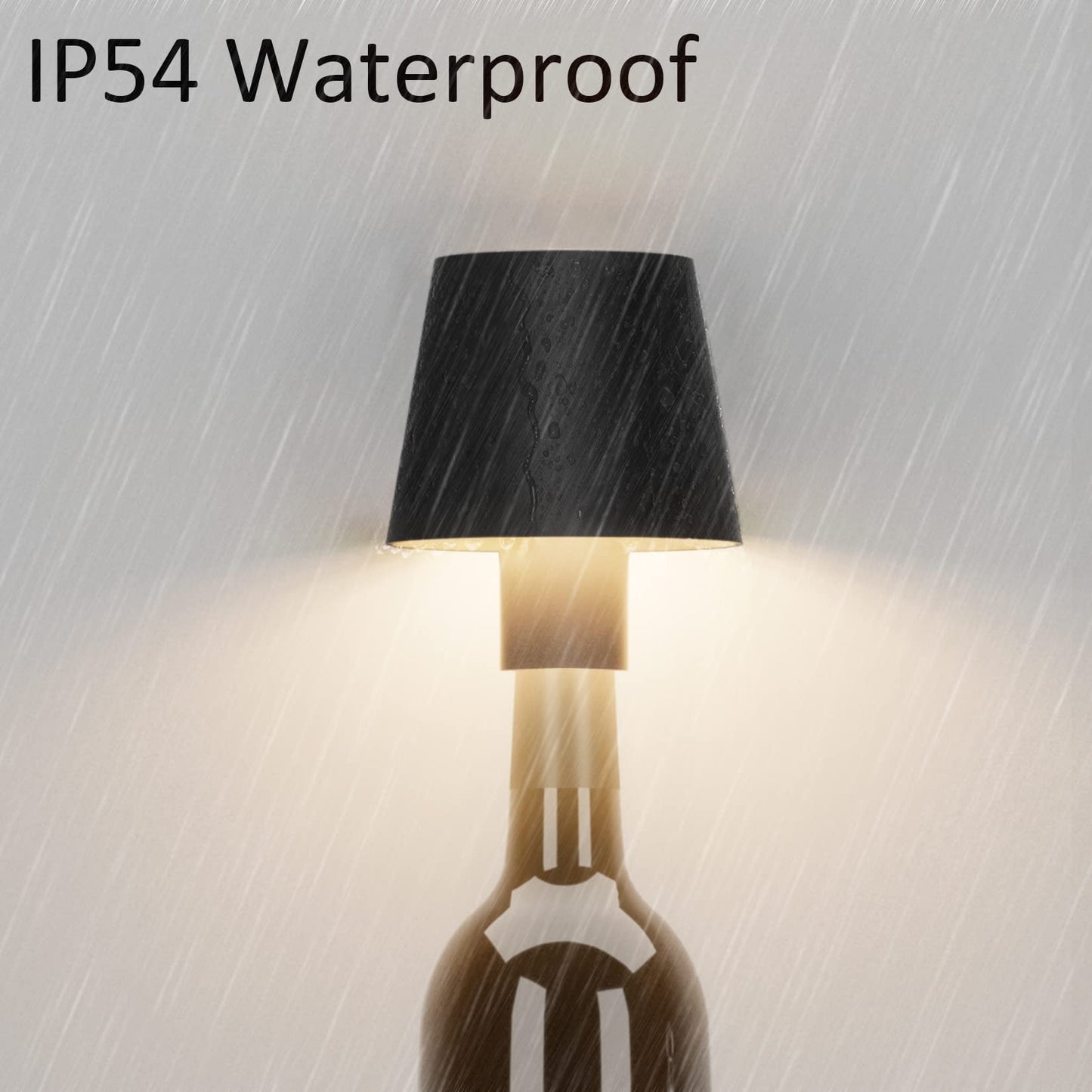 Coinmit 2 Pack LED Bottle Lamp 5500mAh Battery Portable Table Lamp Cordless IP54 Waterproof Wine Bottle Light for Outdoor Dining Bedroom Black