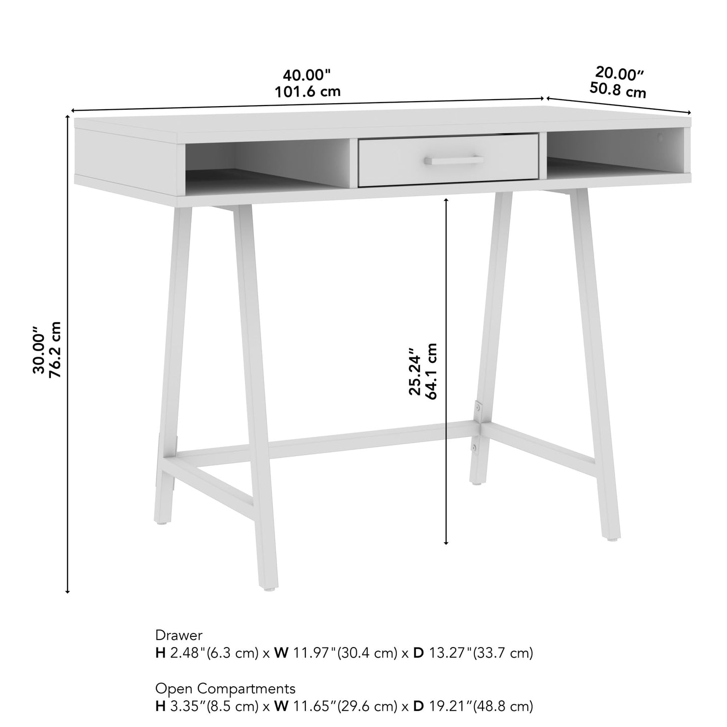 Bush Furniture Steele 40W Writing Desk in Pure White Oak | Computer Table for Home Office Workspace