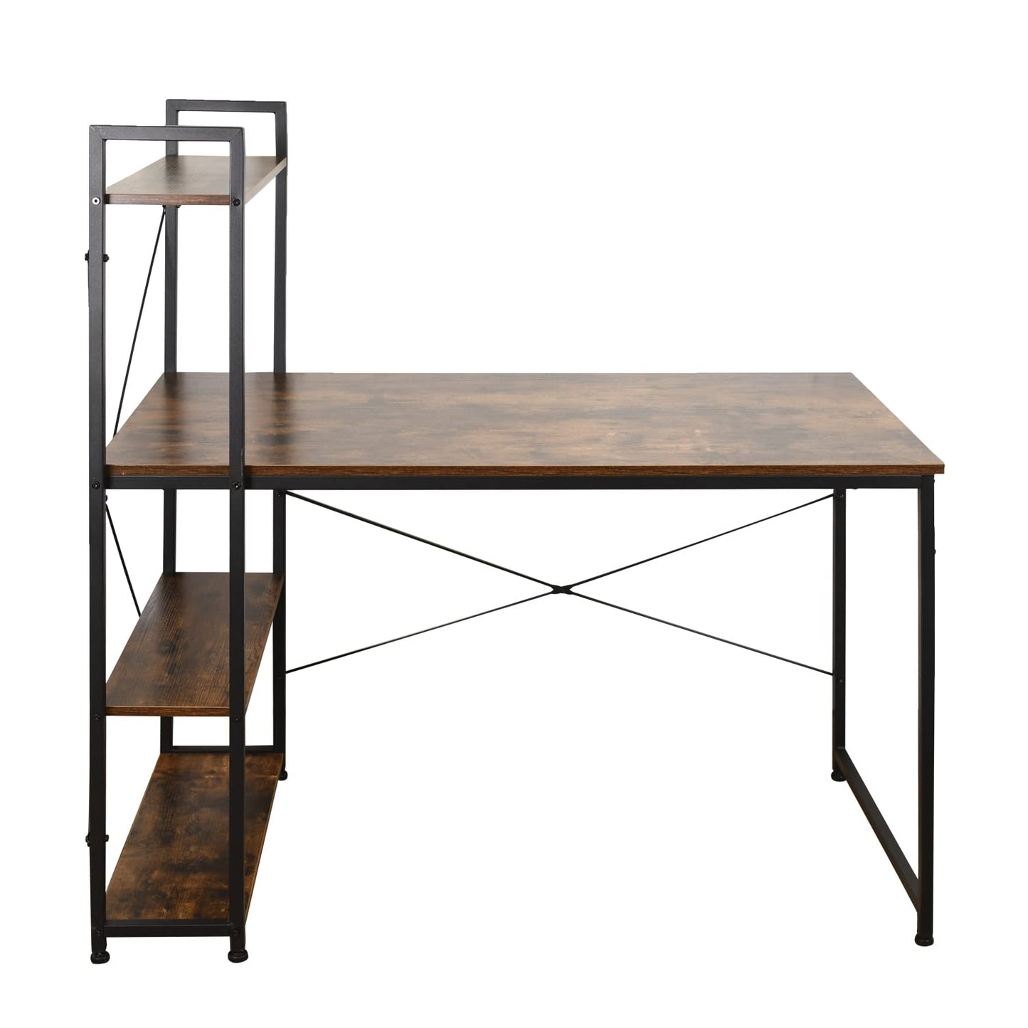 AEONS Computer Study Desk with Storage Shelves, Home Office Desk with Reversible Bookshelf Study Writing Table Corner Desk 47”, Wood & Metal, Space-Saving
