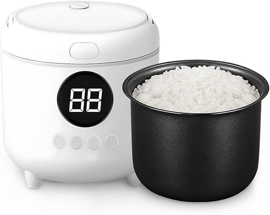 Mini Rice Cooker 2-Cup Uncooked / 4-Cup Cooked, 1.7Qt Portable Small Rice Maker with Auto Keep Warm & 24H Timer Delay for Oatmeal, Quinoa, Soup, Non-Stick Inner Pot Easy to Clean