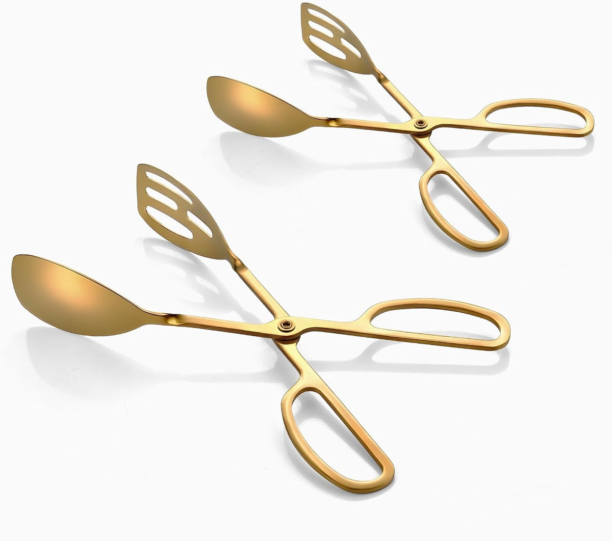 Salad Tongs for Serving 2 Pack - Premium Stainless Steel Scissor-Style, Non-Toxic, Heat-Resistant Salad Servers, Dishwasher Safe, Ideal for Buffet and Party Use (Gold)