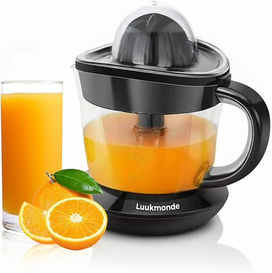 LUUKMONDE Electric Citrus Juicer, 24 oz. Orange Squeezer with 2 Reamers for Lemon & Grapefruit, Pressure Activated Auto-Reversing Juicer Machine, Quiet Motor, Black