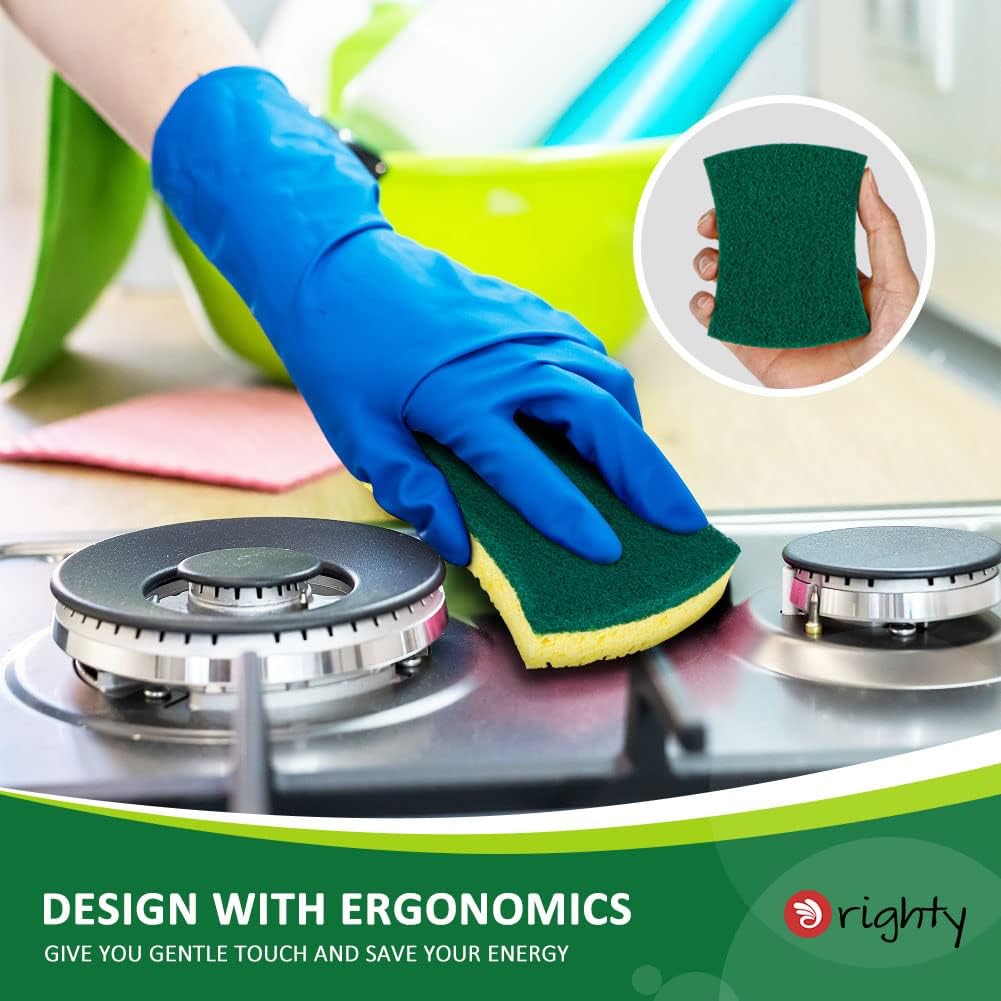ORIGHTY Heavy Duty Cellulose Scrub Sponges Kitchen, Powerful Scrubbing & Cleaning, Suitable for Washing Dishes and Kitchen Cleaning, Absorbent & Rich Foam, 24 Count