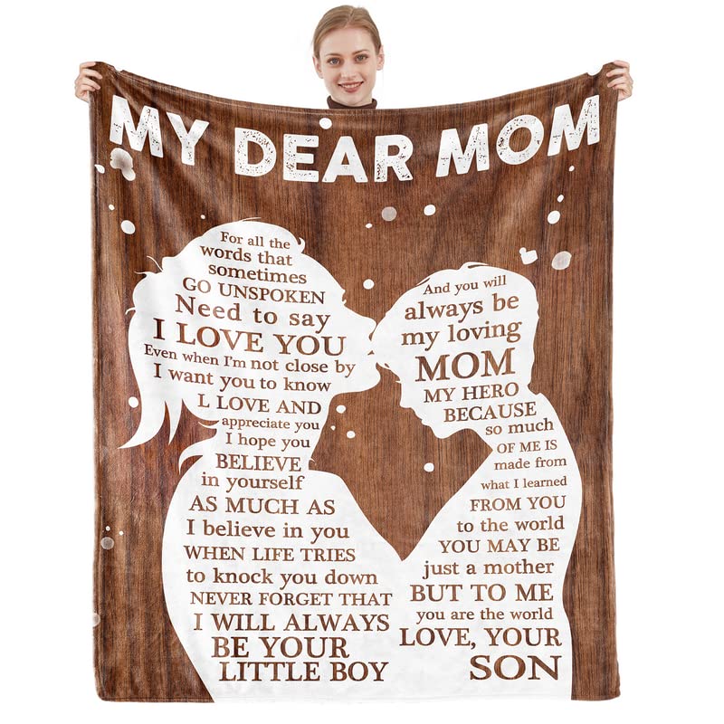 Carryeasy Mothers Day Birthday Gifts for Mom from Son I Love You Gifts for Mothers Gifts from Son for Mother Throw Blanket Wood 50" x 60"