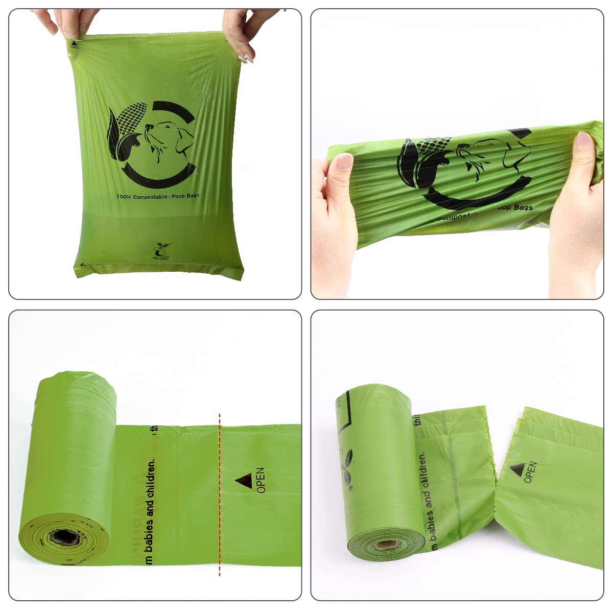Certified Compostable Dog Poop Bags, 270 Count Landfill Friendly and Leakproof Waste Bags, Easy Open Unscented Forest Green Poop Bag for Dog, 15 Doggy Bags Per Roll (18 rolls)