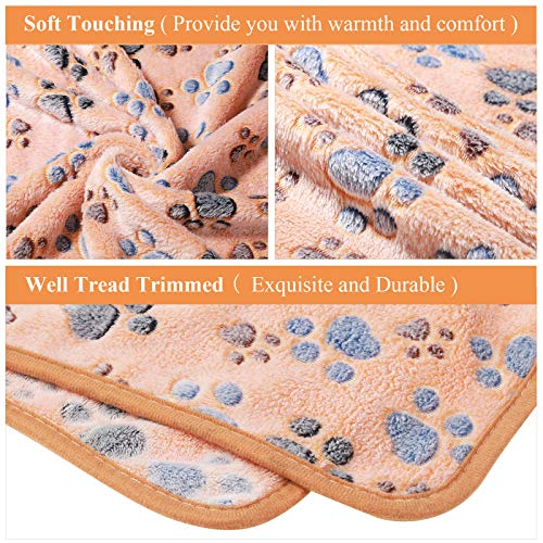 Tatuo 4 Pcs Dog Blanket for Pet Puppy Teething Toys Paw Print Fleece Blanket for Pet Cat Soft Warm Sleep Mat Guinea Pig Cage Mat(Medium(30 x 20.5 Inch),White, Coffee, Pink, Purple)