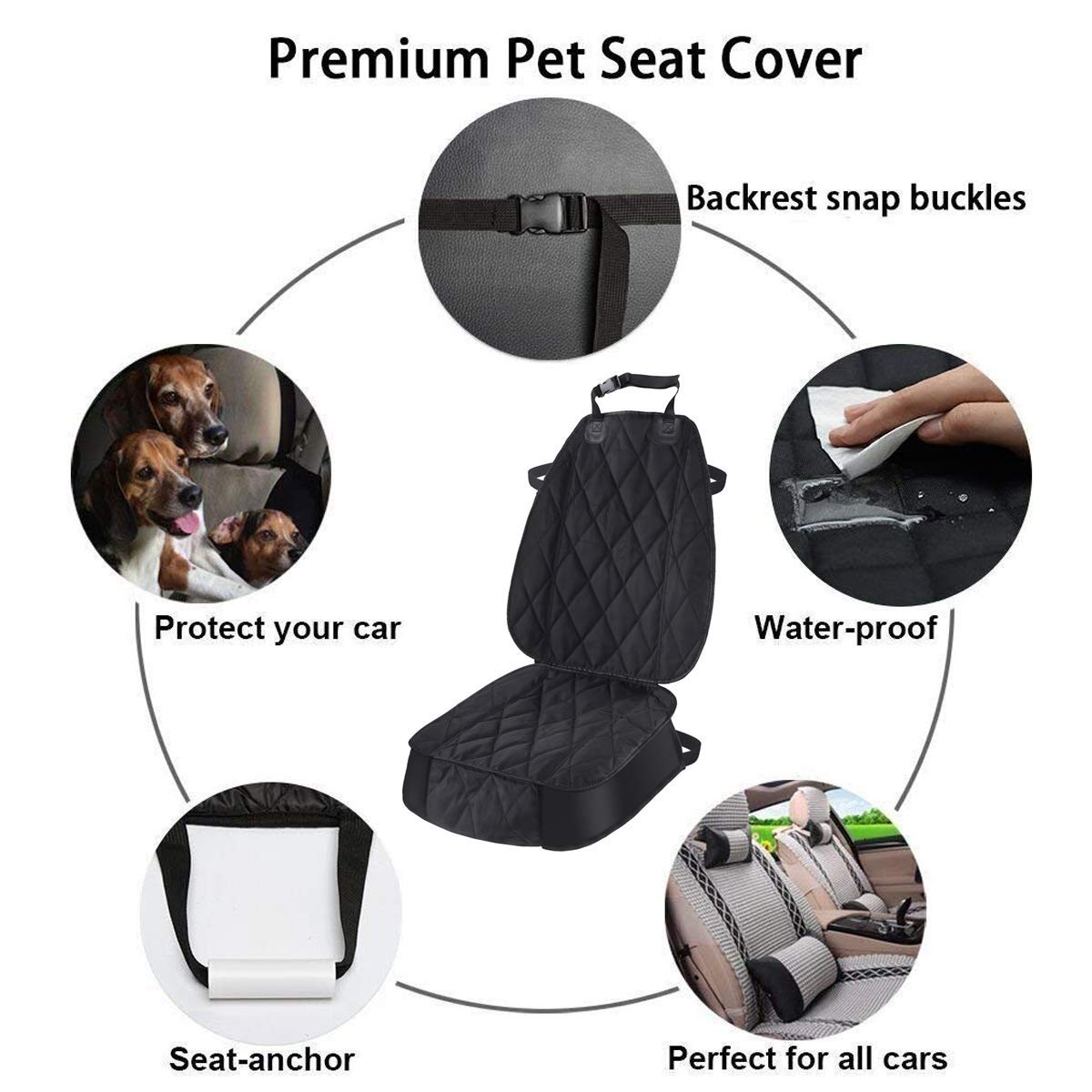 AsFrost Dog Seat Cover Cars Trucks SUVs, Thick 600D Heavy Duty Pets Car Seat Cover, Waterproof & Wear-Resistant Durable Nonslip Backing & Hammock Convertible, Black, 2 Pack