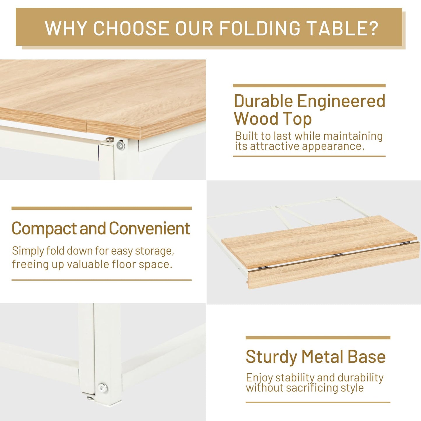FurnitureR Folding Desk, 31.5 Inches Foldable Simple Laptop Table, Space Saving Computer Study Desk Compact Writing Workstation for Small Space, Light Oak