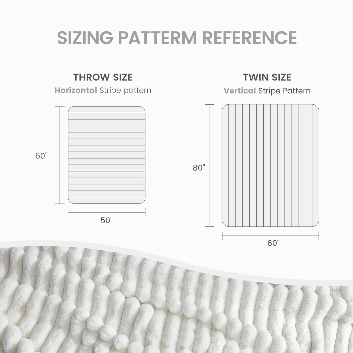 Cozy Bliss Faux Fur Throw Blanket for Couch, Cozy Warm Plush Striped Blanket for Sofa Bedroom Living Room, 60 * 80 Inches Cream White
