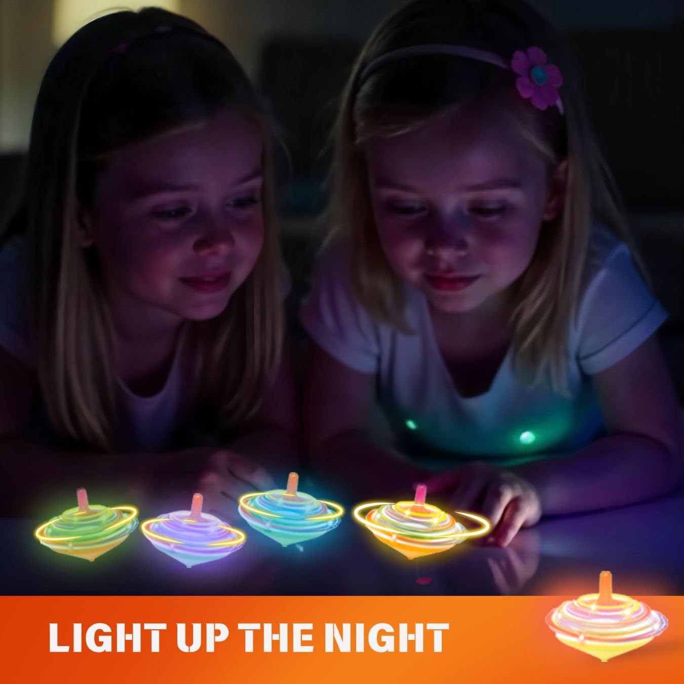 100 Pieces LED Light Up Flashing Mini Spinning Tops with Gyroscope - Kids Novelty Bulk Spin Toys Party Favors Bundle Pack Multicolored