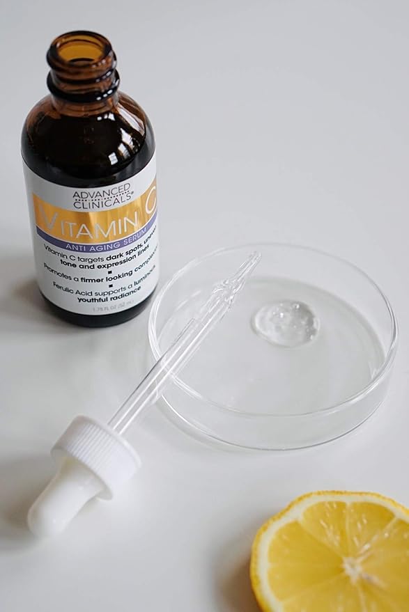 Advanced Clinicals Brightening Vitamin C Serum For Face With Glycolic Acid + Lactic Acid | Vitamin C Eye Serum Face Moisturizer For Improving Look Of Dark Spots & Uneven Complexion, 1.75 Fl Oz