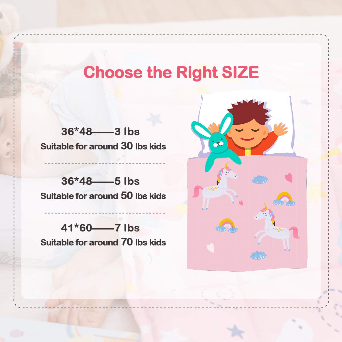Sivio Weighted Blanket, Cotton Heavy Blanket, Breathable and Soft Weighted Throw, Pink Unicorn, 3lbs, 36 x 48 inches