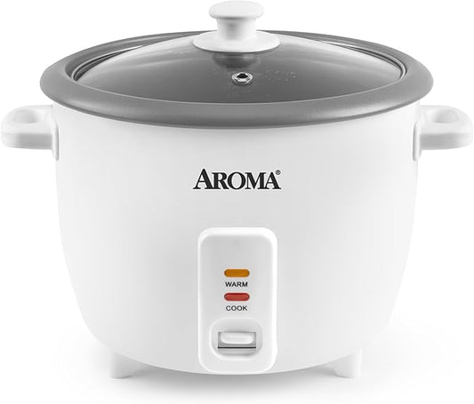 AROMA® Rice Cooker, 8-Cup (Uncooked) / 16-Cup (Cooked), Pot-Style Rice Cooker and Soup Warmer with One-Touch Control, 4 Qt, White, ARC-368NG