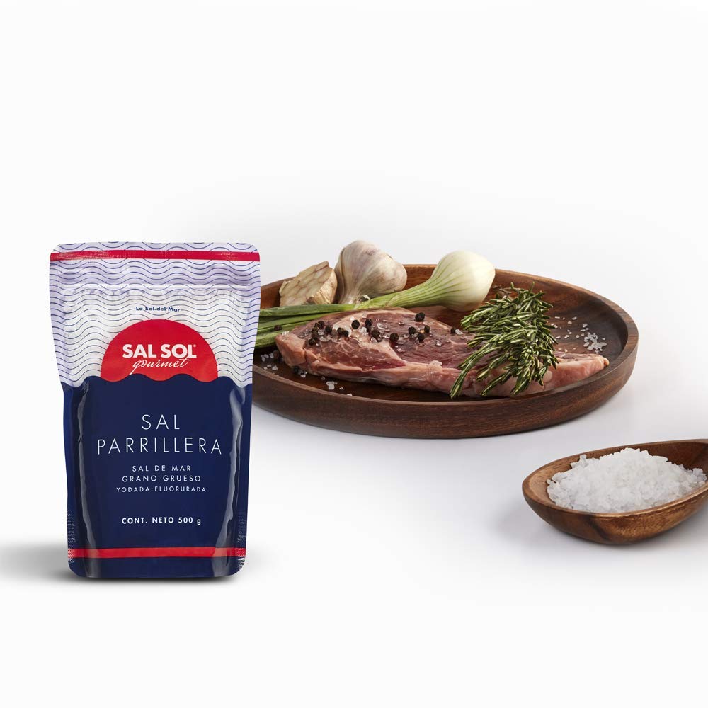 Sal Sol - Sal Parrillera, Natural Coarse Grained Mexican Yucatecan Sea Salt for Grilling and BBQ, 500 grams (Pack of 1)