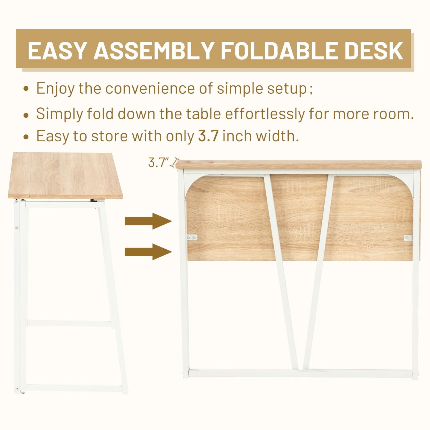 FurnitureR Folding Desk, 31.5 Inches Foldable Simple Laptop Table, Space Saving Computer Study Desk Compact Writing Workstation for Small Space, Light Oak
