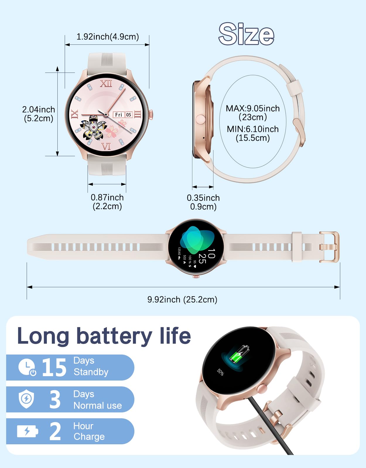 HUAKUA Smart Watches for Women Men (Answer/Make Calls) Compatible with iPhone/Android Phones, Round Smartwatch Fitness Tracker with Heart Rate Monitor Sleep/Steps Tracker Waterproof (Starlight/Gold)