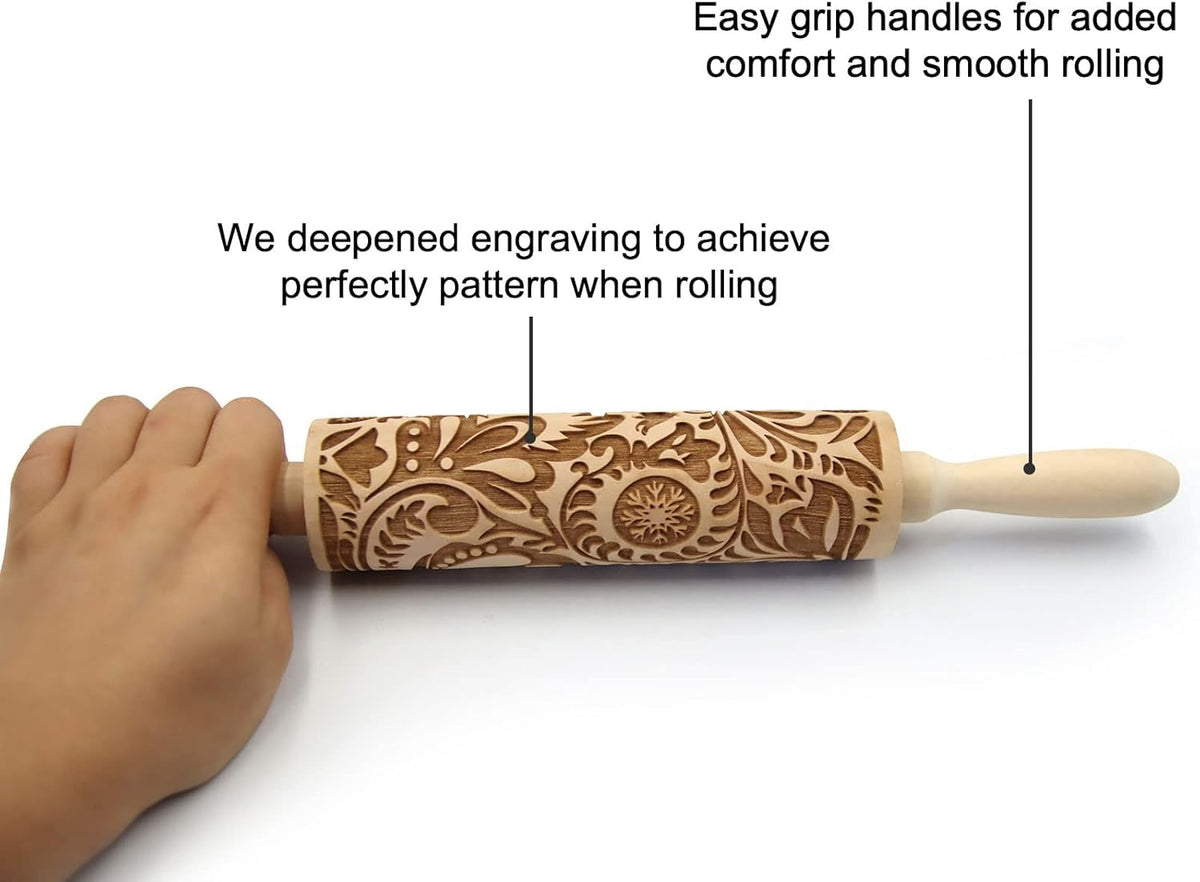 Embossed Wisteria 1 Rolling Pins - Patterned, Flower, Engraved, 3D for Wedding, Holiday, Christmas, Mother, Friends