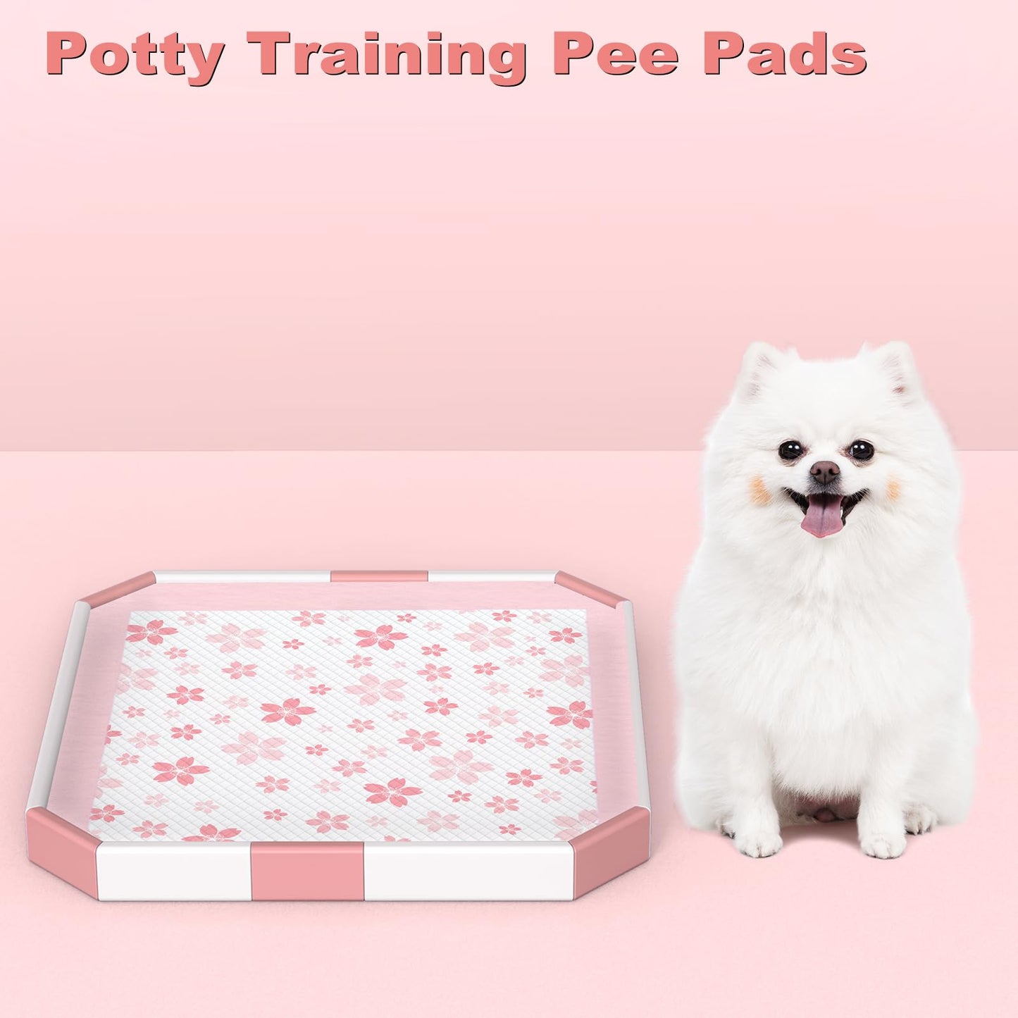 MIZOK Puppy Pads 22"x 22" with Leak-Proof Quick-Dry Design Pee Pads for Dogs Potty Training, 6-Layer Standard Absorbency Dog Pee Pads Regular Size, Pink Cherry Blossom Pattern (50 Counts)