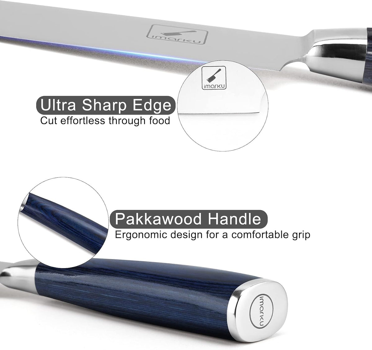 imarku Chef Knife - 8 Inch Pro Kitchen Knife, High Carbon Stainless Steel Japanese Knife, Chef's Knives with Ergonomic Handle, Ultra Sharp Knife, Gifts for Men and women (Blue Handle)