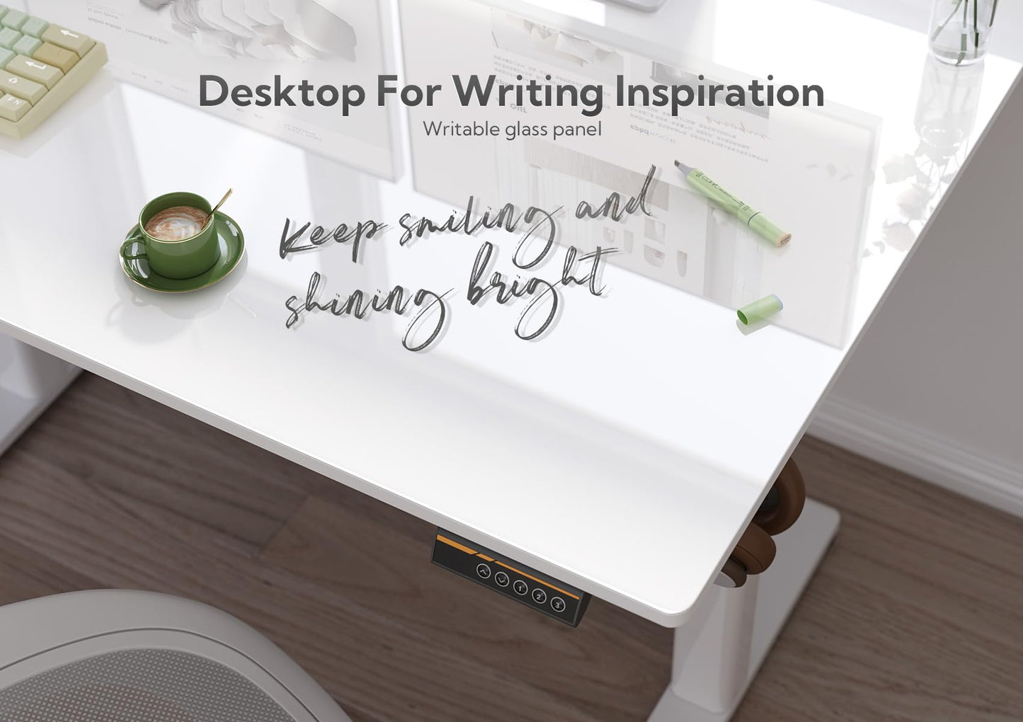 INNOVAR Glass Standing Desk, 48 x 24 Inch Electric Desk Adjustable Height White Stand Up Desks Computer Workstation, Super White