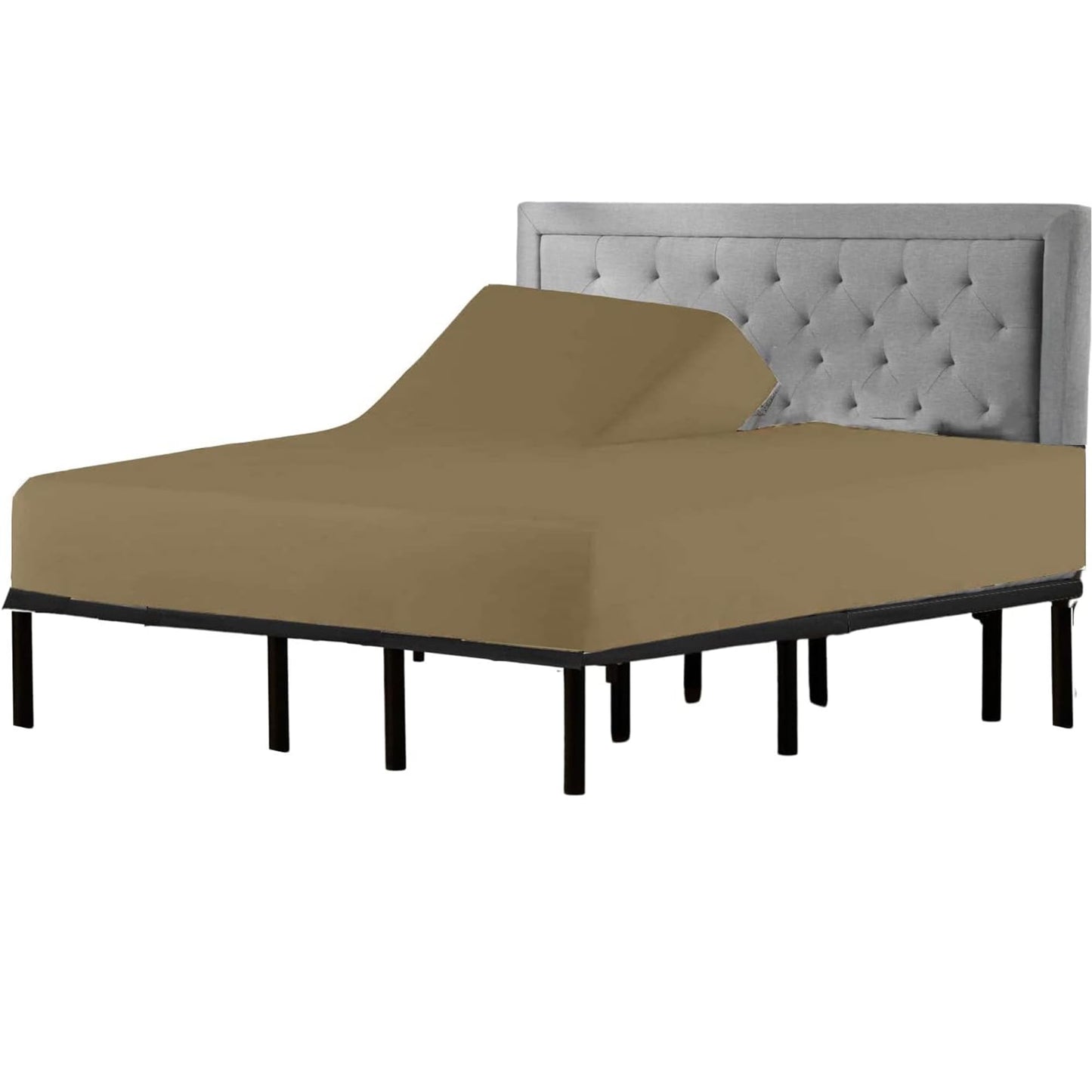 Split Top King Fitted Sheet for Adjustable Beds, 100% Giza Cotton, 34" Flex Head King Size, 1 Pc (Taupe)
