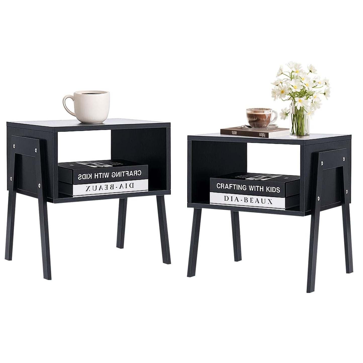Night Stands for Bedrooms Set of 2, Modern Side Table with Storage, Wood Nightstand, Small End Bedside Table with Legs for Living Room, Bedroom and Office