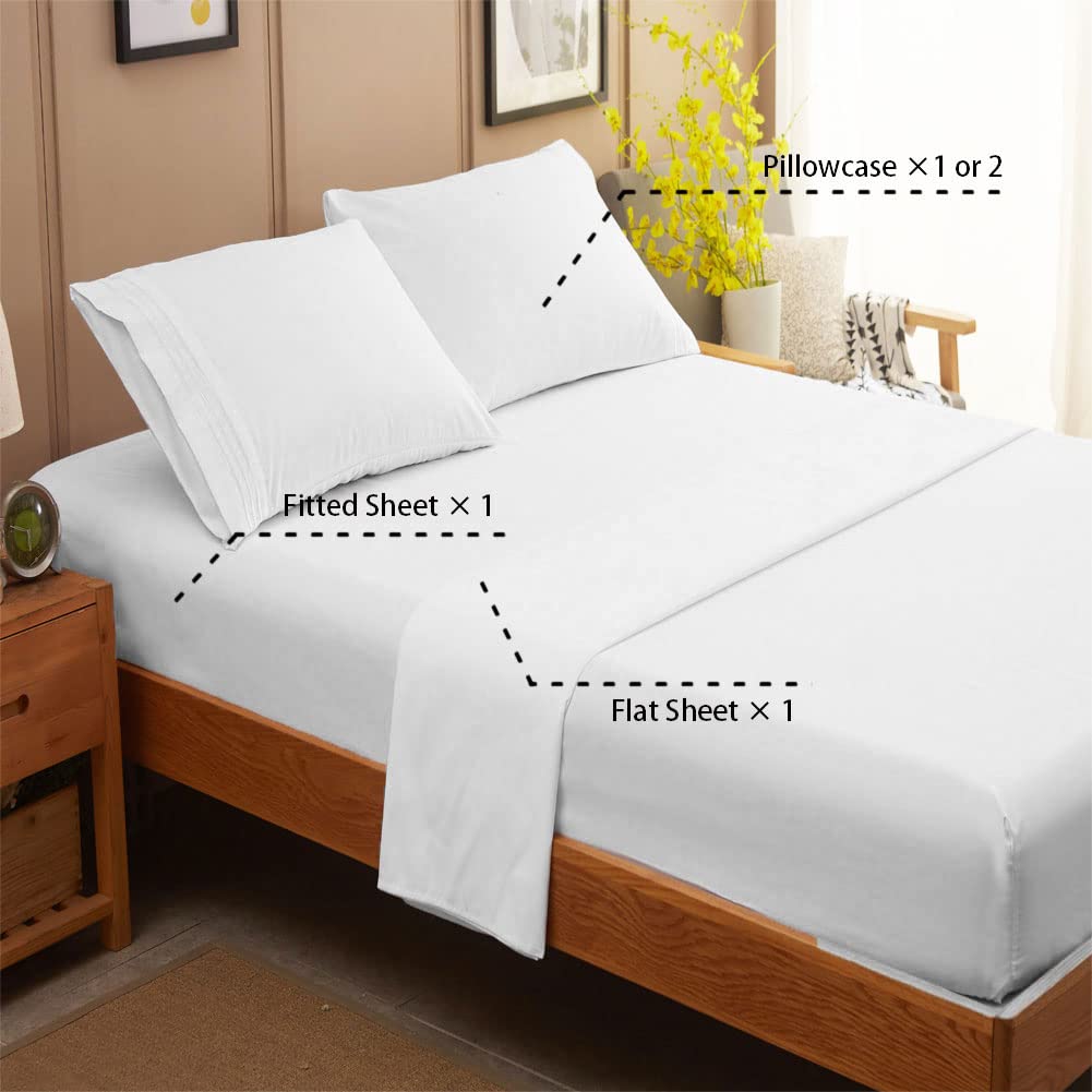SONORO KATE Bed Sheet Set Super Soft Microfiber 1800 Thread Count Luxury Egyptian Sheets 16-Inch Deep Pocket Wrinkle and Hypoallergenic-4 Piece(Queen White)