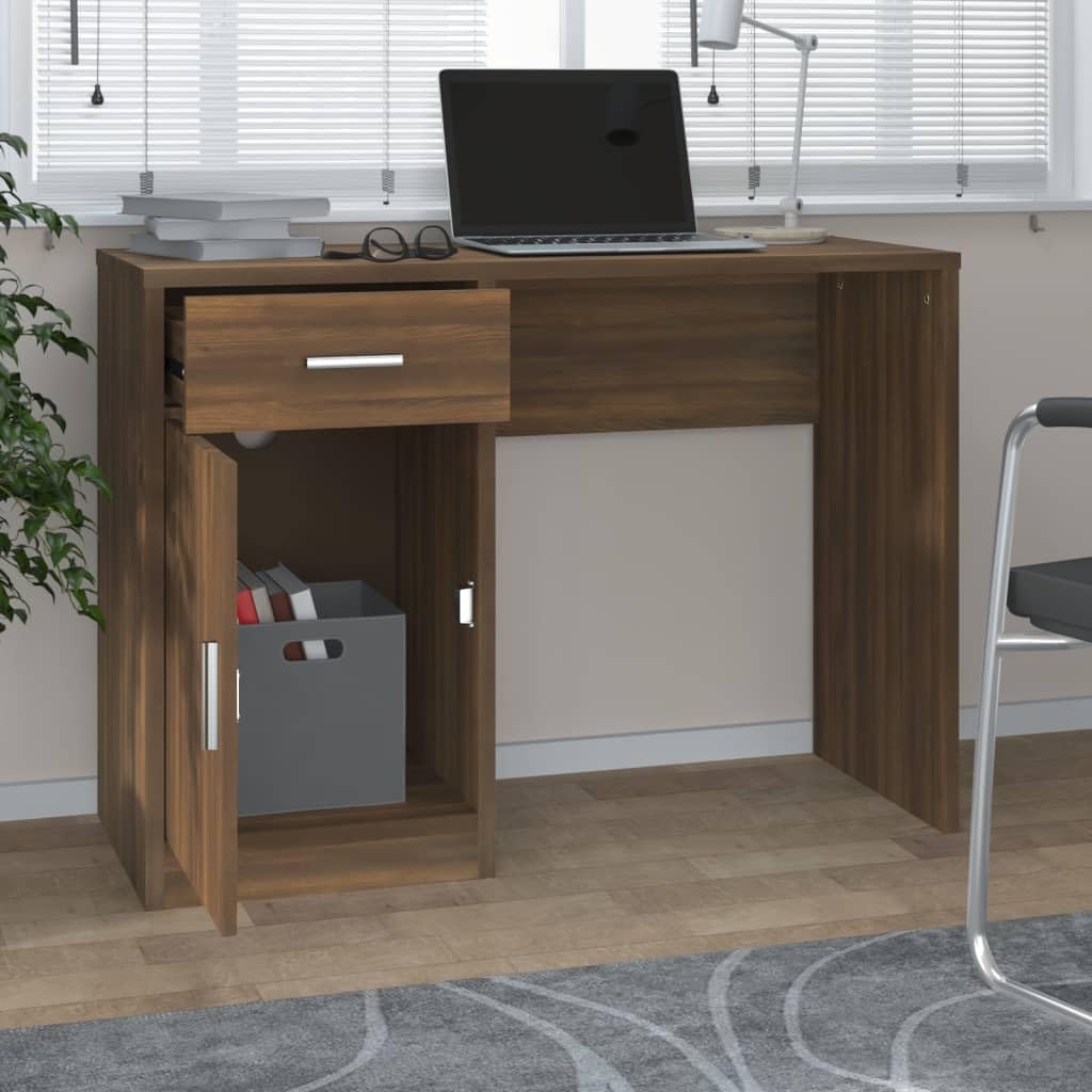 vidaXL Desk Brown Oak Engineered Wood Medium Desk Rectangular