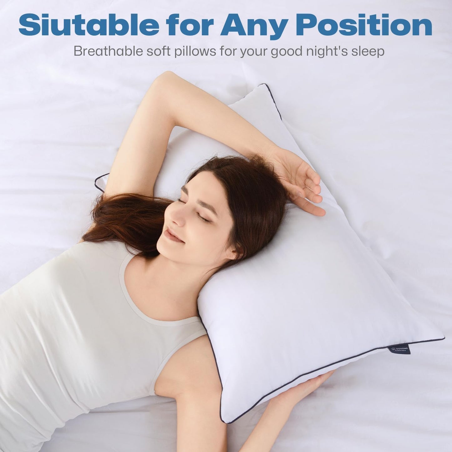 GOHOME Pillows Queen Size Set of 4 - Bed Pillows for Sleeping 4 Pack, Cooling Supportive Hotel Pillows with Premium Soft Down Alternative Fill for Side Stomach and Back Sleepers