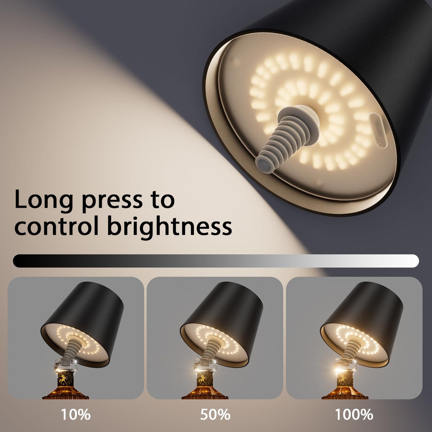 Coinmit Wireless Bottle Lamps, 2Pack Battery Portable Bottle Lamps, IP54 Waterproof 3000K Cordless Led Wine Bottle Light for Bars Outdoor Dining Bedroom Warm Light Black