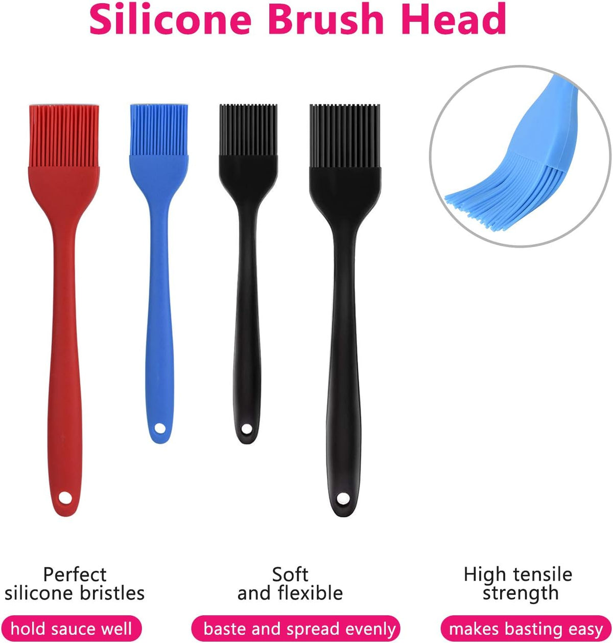 Silicone Basting Pastry Brush Set 4 Pack Heat Resistant Spread Oil Butter Sauce for BBQ Grill Barbeque Kitchen Baking Cooking Pastries, 2 Large & 2 Small Multicolor