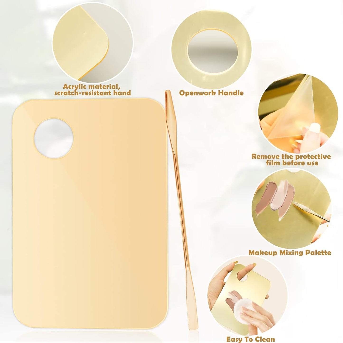 2Pcs Acrylic Makeup Mixing Palette with 2 Pcs Makeup Spatula, Foundation Mixing Tray Cosmetic Palette Mixer Makeup Palette for Foundation, Makeup Mixing Tray for Mixing Eye Shadow Lipsticks Nail Art