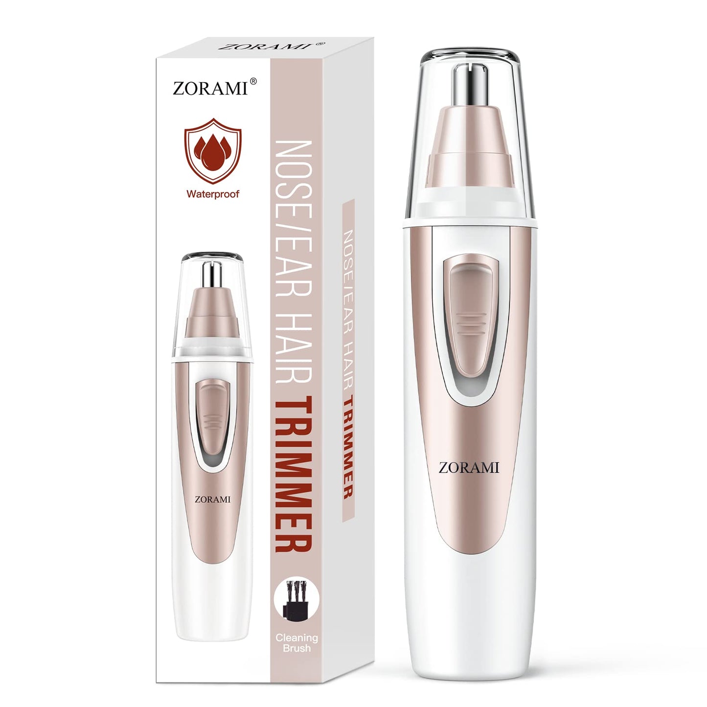 Ear and Nose Hair Trimmer Clipper - 2025 Professional Painless Eyebrow & Facial Hair Trimmer for Men Women, Battery-Operated Trimmer with IPX7 Waterproof, Dual Edge Blades for Easy Cleansing Pink