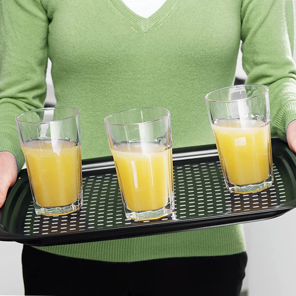 ECOIOU Non Slip Food Serving Tray with Handles, 2-Pack Rectangle Anti-Slip Non-Toxic Dishwasher Safe Tray for Snack Fruit Dessert Breakfast Drink (Black)