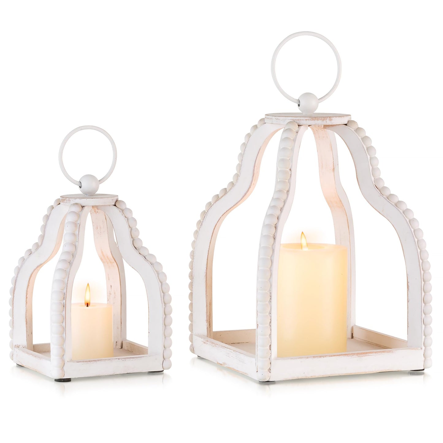 Staymoment Wood Lanterns Decorative Indoor: Farmhouse Hanging Candle Holder Set of 2 Brown Table Centerpiece Fireplace Mantle Shelf Rustic Home Decor Fall Decoration