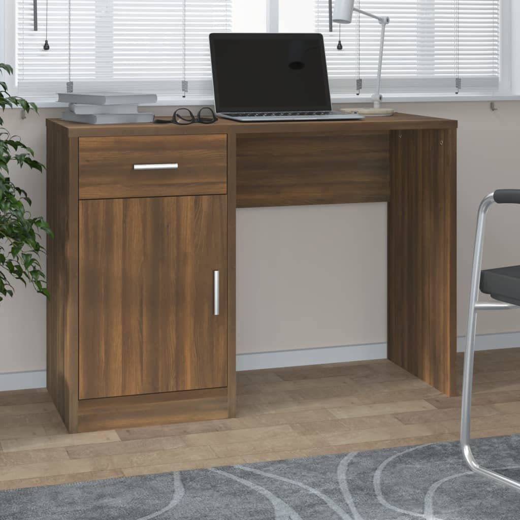 vidaXL Desk Brown Oak Engineered Wood Medium Desk Rectangular