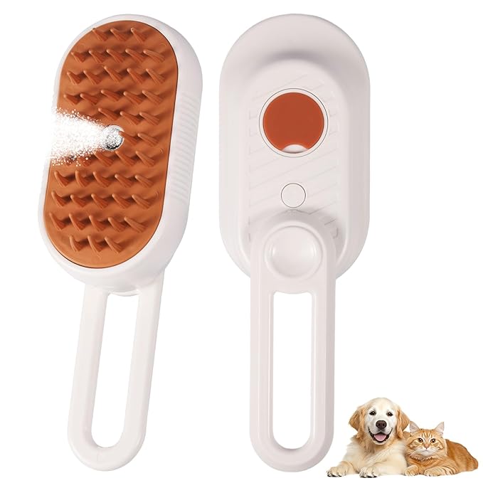 4 in 1 Cat & Dog Steam Brush for Long/Short Hair Shedding - Rechargeable Pet Grooming Brush with Anti-Static Steam Spray, Foldable Handle & Dual Massage Modes for Home Pet Spa Cleaning