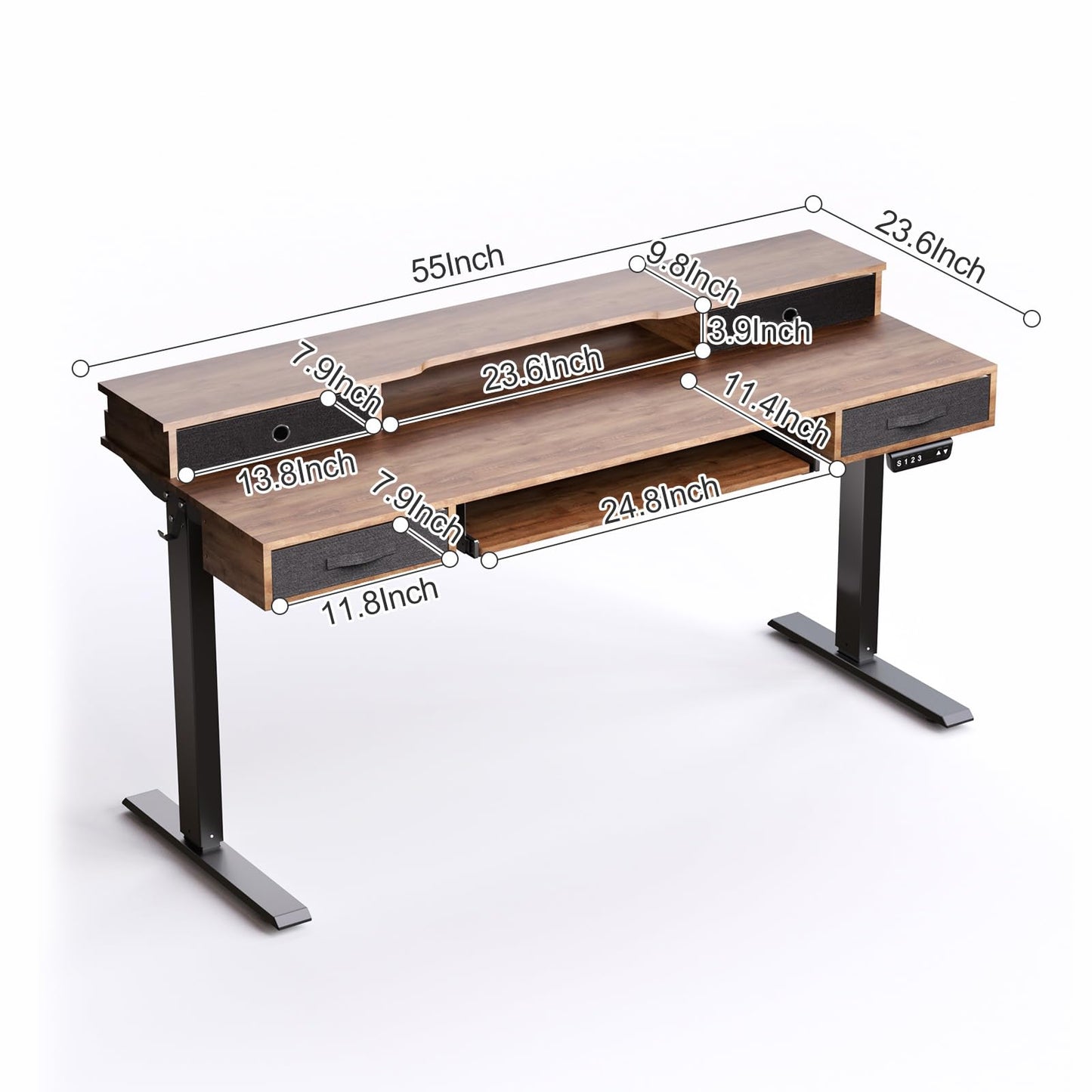 REGISDESK Electric Standing Desk, 55" Standing Desk Adjustable Height, Adjustable Desk with 4 Drawers, Ergonomic Adjustable Sit Stand Desk with Keyboard Tray, Rustic Brown