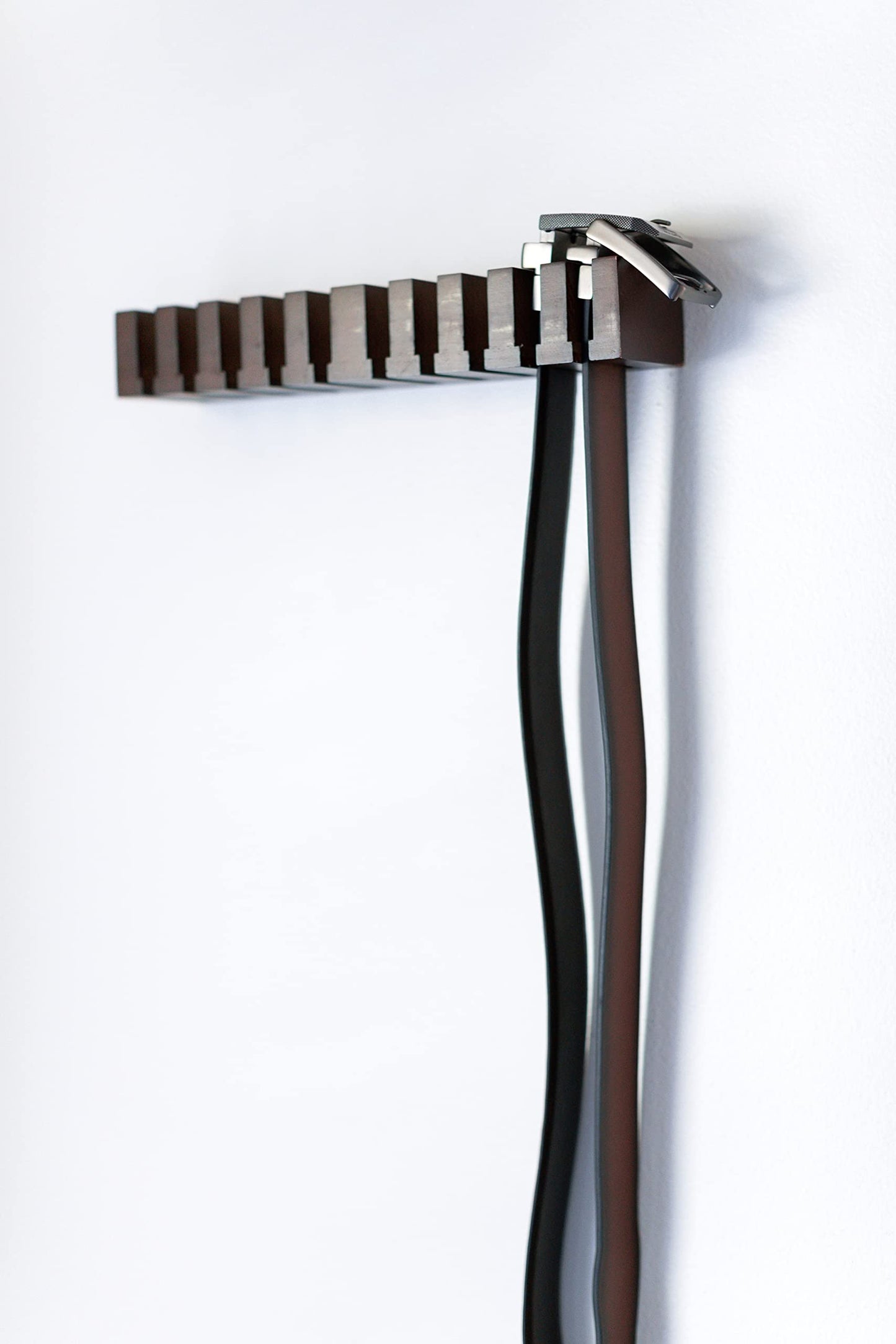 Beechwood Belt Hanger for Closet - Dark Wood Finish Organizer (10.75" x 2.5" x 1.7") - Holder With Mount Hardware for 10 Belts
