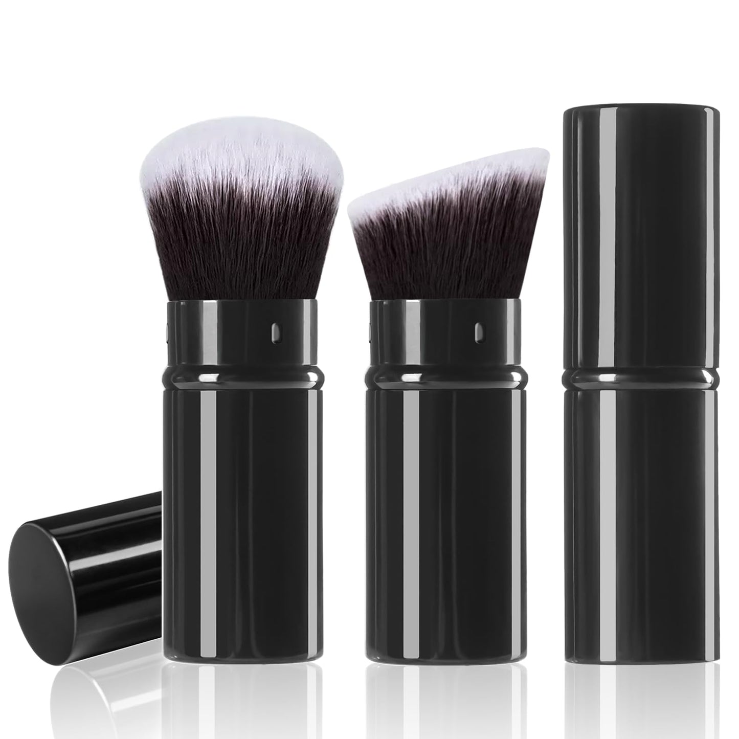 Keriloo Makeup Brush 2 Pack, Retractable Travel Kabuki Powder Makeup Brush, Foundation Face Blush Brushes for Blending Liquid, Blush, Bronzer, Buffing, Sunscreen,Flawless Cosmetics