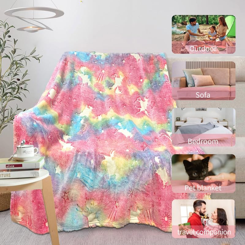 Unicorn Glow in The Dark Blankets for Girls, Kids Blankets for Baby/Toddler, Unicorns Gifts for Girls Age 1-12, Soft Fleece Blanket 40"x 50"